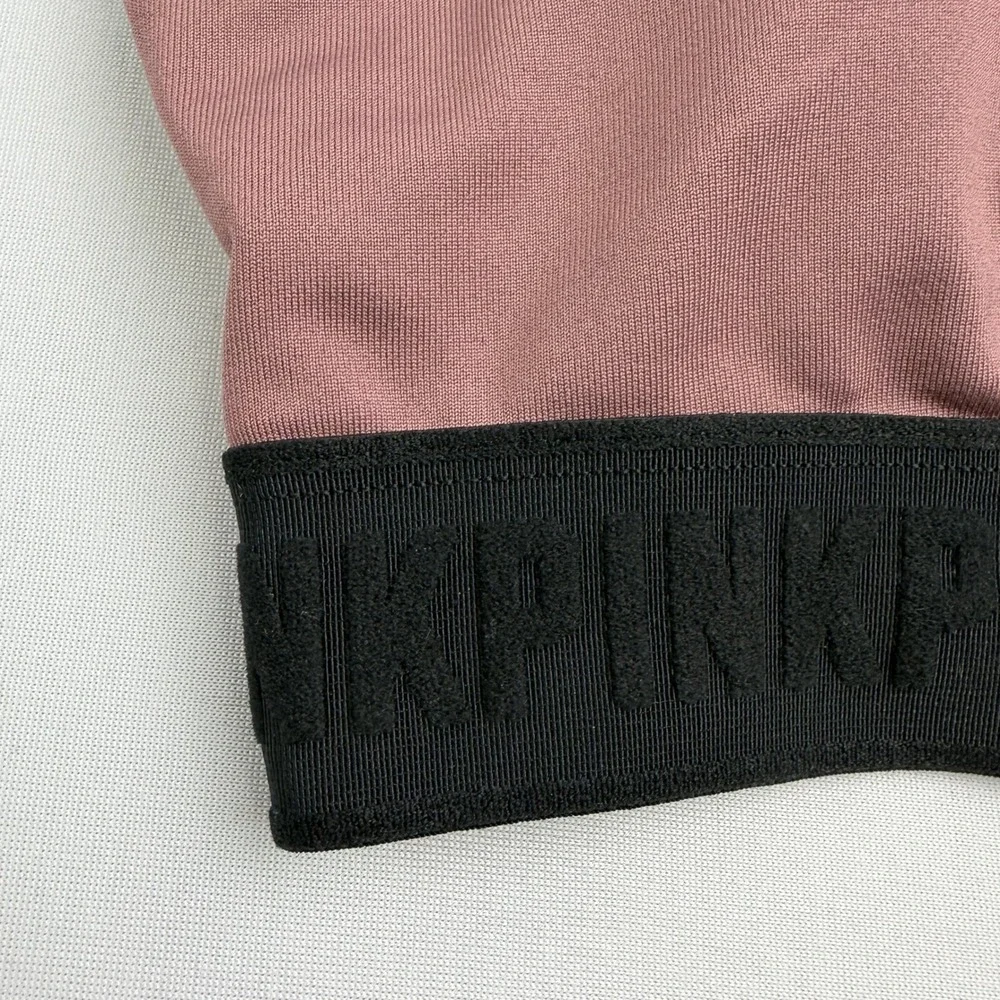 PINK Sports Bra Women L Mauve Good Racerback Mesh Logo Band Activewear